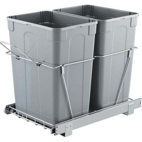 Poubelle Coulissante Sous Évier 2x32,8 L Tri Sélectif Double Bac PP Rails en Fer Meuble Cuisine 550x350x480 mm (1/5)