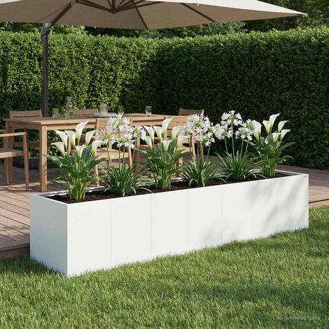 vidaXL Cache-pot de jardin Blanc 280 x 80 x 60 cm Acier laminé à froid (1/5)