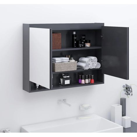 Spiegelschrank fürs Bad 80x15x60 cm MDF Grau