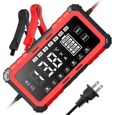 SWT-1608 RougeChargeur de batterie automobile 12 V/24 V/15 A pour batteries au plomb-acide au lithium-fer-phosphate, chargeur 12 V compatible avec les batteries au plomb-acide (1/4)