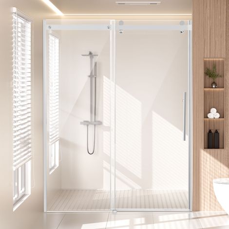 VEVOR Puerta de Ducha Corrediza sin Marco 1474-1499 x 1950 mm Mampara de Ducha Vidrio Templado SGCC Transparente 8 mm Resistente a las Manchas con Herrajes de Acero Inoxidable para Baño, Cromado (1/5)