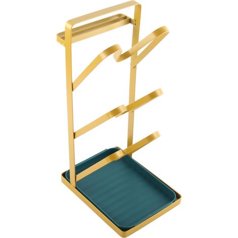 Lot en 3 niveaux pour couvercles de casseroles, support de rangement sur plan de travail avec plateau égouttoir amovible et fente pour couteaux, design doré luxe (1/5)