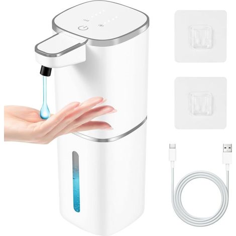 Distributeur Savon Automatique, 380ml Distributeur Savon Mural 4 Niveaux Distributeur de Savon Automatique, USB Rechargeable, Étanche IPX5, Distributeur Mousse pour la Cuisine, Salle de Bain Blanc-mou (1/5)