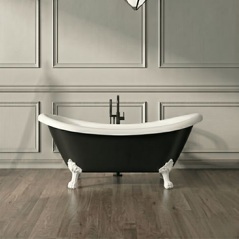 Bañera con patas DARLINGTON NEGRA 175 cm patas LEÓN BLANCAS