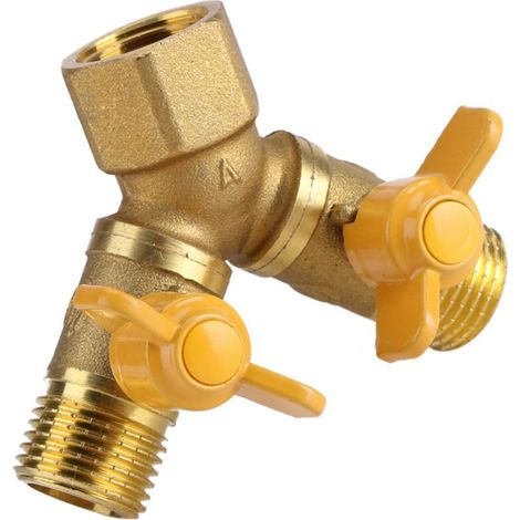 Raccords Double Robinetterie Jardin G1/2 Laiton Adulteur Précieux - 2 voies Valves Robinet 1 sortie double débit Double robinet Adapter Appareil Équipement d'irrigation - 1 pc - Robinetterie (1/5)