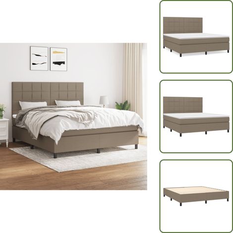 Sommier à lattes de lit avec matelas Taupe 180x200 cm Tissu - Lit Tapissier - Lit Double - Matelas Ressorts Ensachés - Literie - Chambre À Coucher (1/5)