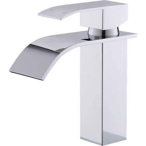 Robinet de salle de bain en laiton chromé brossé à poignée unique, robinet de lavabo de salle de bain à trou unique avec deux tuyaux (chaud et froid)