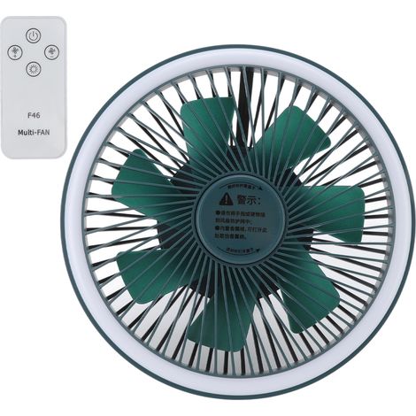 Ventilateur de camping portable avec télécommande, chargement USB, trois vitesses, mini ventilateur électrique mural/de plafond vert (1/5)