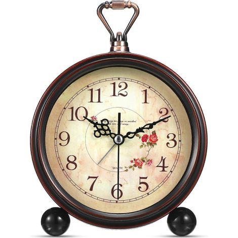 Lautloser Wecker im Vintage-Stil, antike Retro-Tischuhr, geräuschlose Dekorationsuhr ohne Ticken, klassischer Schreibtischwecker (Batterie nicht enthalten) (1/3)