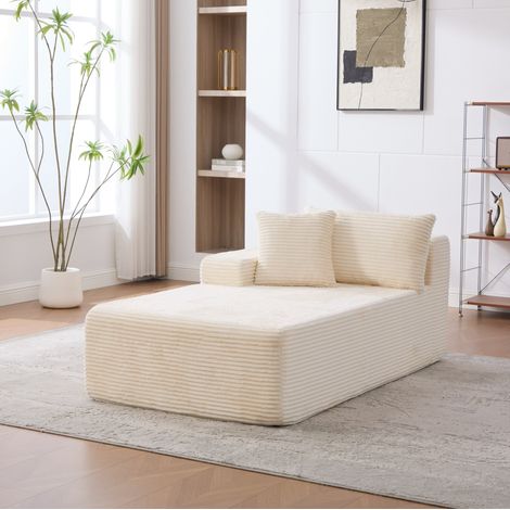 Sofá chaise longue (34.0x35.0x110.0 cm), acolchado, sin montaje, con cojín, chenilla beige (1/5)