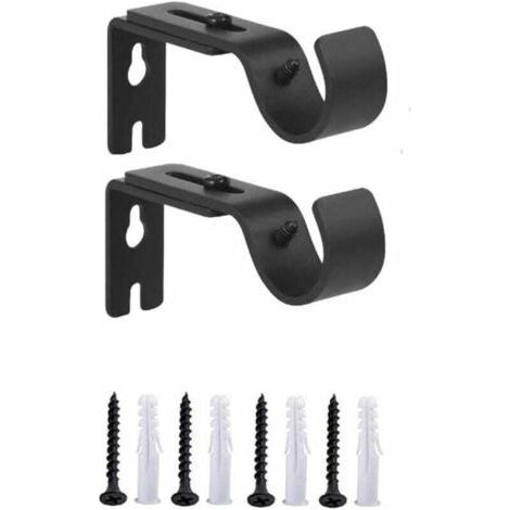 Set of 2 Adjustable Curtain Rod Wall Brackets, Heavy Duty Metal Curtain Rod Bracket, Adjustable Length 3-12cm, Black (1/4)