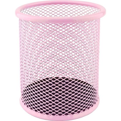 Pot à crayons rond en métal, design en maille, rose poudré, Ø 91 mm, pour organisation bureau/maison, 1 pièce
