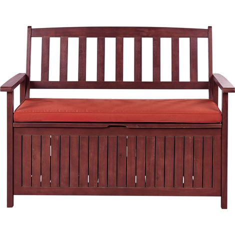 Garden Bench with Cushion SOVANA 120 cm with Storage Acacia Wood Red