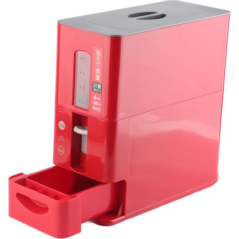 Distributeur de Riz Transparent avec Échelle et Entonnoir, Seau à Riz Antipoussière pour Maison, Avoine, Soja, Rouge, Dimensions 34 x 15 x 35 cm (1/5)