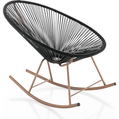Sillón mecedora de jardín en ratán estilo spaghetti Arizona Black