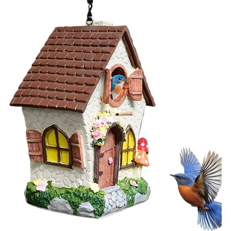 Nichoirs pour l'extérieur 21 cm Résine antivent, décoration de Nidification avec chaîne et motif floral et végétal, décoratif et imperméable Pour hirondelles, pinsons, troglodytes, dans jardin (1/5)