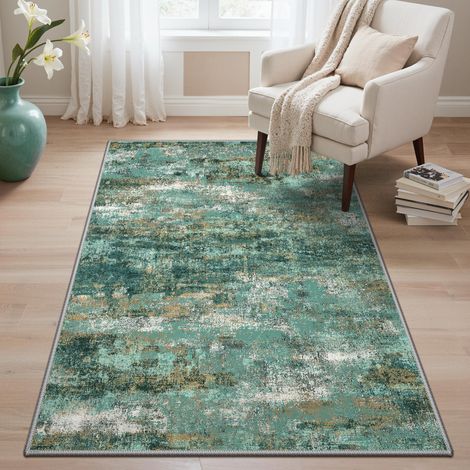 Tapis Salon Résumé 120x170cm Lavable en Machine Rug AntidéRapant Poil Ras, pour Chambre Salle a Manger Descente de Lit Bureau, Cuisine, Vert Turquoise (1/5)
