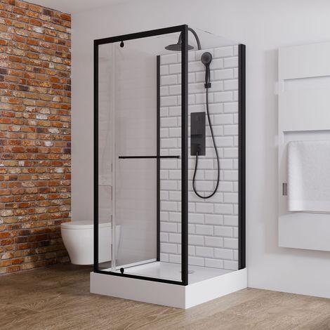 Schulte Komplettkabine Jersey, 90 x 90 x 215 cm, Mattschwarz, Sicherheitsglas ESG, Duschtempel inkl. Duschwanne, Rückwand, Duschsystem, Handbrause, Kopfbrause (1/5)