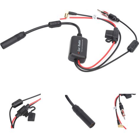 Amplificateur de signal DAB pour autoradio, antenne radio FM/AM, ampli 12-24V CC avec 2 pinces de fixation (1/5)