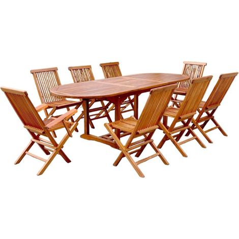 Gartentisch oval 6 Stühle und 2 Sessel aus geöltem Teakholz LUBOK
