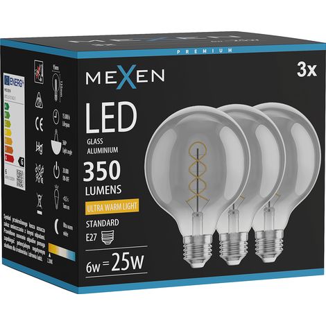 Mexen Vintis 3x ampoule filament spirale LED E27, G95, 6W, Chaude - 2200K, 350 lm, fumée - L167-E27-0622-70x03 (1/5)