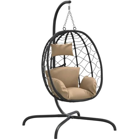 Fauteuil de Salon，Chaise，Fauteuil suspendu avec coussin en polyrotin et acier taupe CFW652784 (1/5)