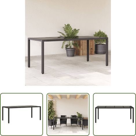 Glasplatte - Gartentisch mit Glasplatte Schwarz 190x90x75 cm Poly Rattan (1/5)