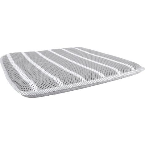 Coussin de siège de douche en tissu mesh 4D doux et respirant, rayé gris et blanc, pour bancs de douche. (1/5)