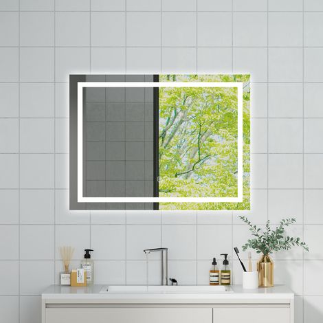 OCEAN Specchio da bagno con LED 100x60cm,Dimmerabile, Antiappannamento,Memoria,IP44, Vetro HD,Doppio interruttore,Orizzontale/Verticale (1/5)