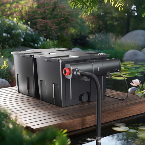 SunSun CBF-350B Filtre Biologique de Bassin ou d’étang 2 chambres - 830 x 515 x 395 mm - capacité max 60000 l / débit 8000 l/h - raccords Ø 20 mm, Ø 40 mm - Filtration eau à grand débit