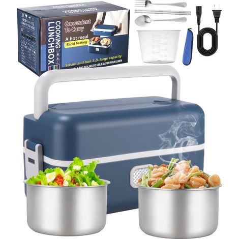 Gamelle Chauffante Electrique,200w Boîte à déjeuner électrique, 1,2L Acier Inox Lunch Box Chauffante, Boite Chauffante Repas Amovible, 220V Chauffage Rapide pour Bureau, École, Voyage etc (1/5)