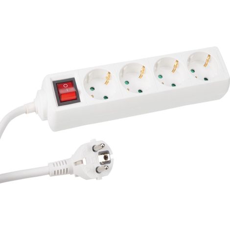 Multiprise avec Interrupteur, 4 Prises Schuko (Type F) avec Protection Enfants, câble H05VV-F 3G1.5 de 3 m, 3500 W, IP20, Blanc, 16 A, 230 V (1/5)