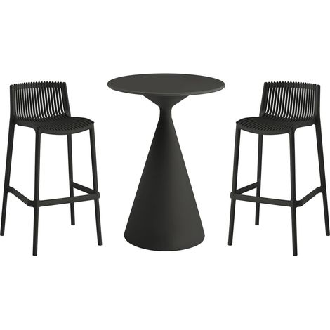 Table et chaises hautes de jardin bistrot empilables "Néora" - 2 places - Noir (1/4)