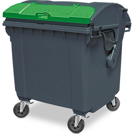 BRB 1100 Liter Großmüllbehälter/Müllcontainer nach EN 840, MGB, grau mit farbigem Deckel, Flachdeckel oder Runddeckel (grau/grün Runddeckel)