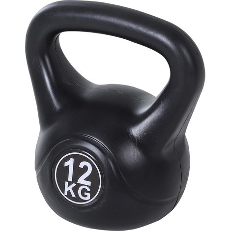 HOMCOM Kettlebell per Fitness da 12kg in plastica con Sabbia e Maniglia Nero (1/5)