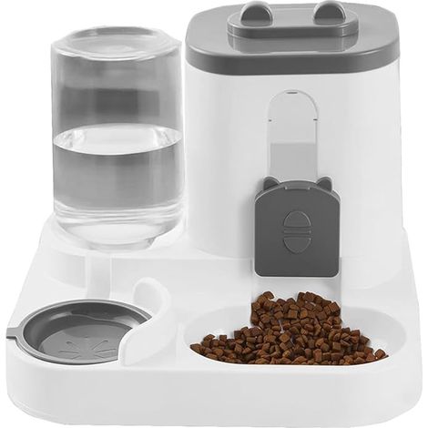Automatischer 2-in-1-Katzenfutterspender aus PP (2,2 l) und Trinkbrunnen (0,8 l) mit großem Napf (1/5)