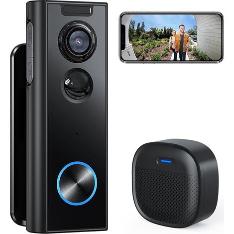 Video Doorbell without Subscription, Compatible 4800mAh battery, local storage, 2.4GHz Wi-Fi, 2K HD vision, Compatible (1/5)
