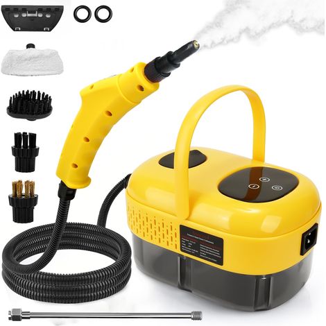 Limpiador a vapor de alta presión de 2500 W con cabezales de cepillo, tanque de agua de 1 L, 6 configuraciones de velocidad, para limpieza del hogar