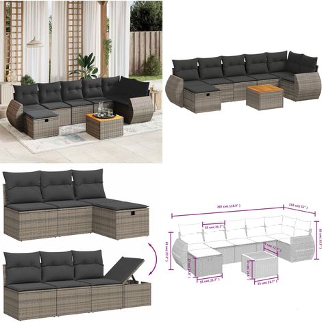 8-tlg. Garten-Sofagarnitur mit Kissen Grau Poly Rattan - Gartentisch - Rattanmöbel (1/5)