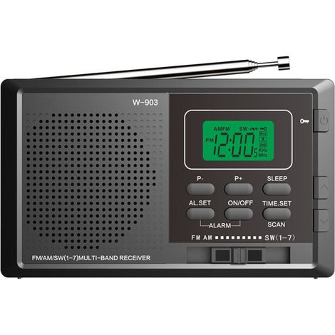 Radio Portable Numérique FM AM SW - Écran LCD avec Horloge et Réveil - Haut-Parleur Intégré - Prise Casque 3,5 mm - Pour Extérieur Voyage Camping