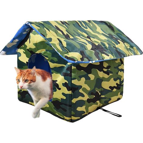Maison pour Chat Extérieur Hiver Chat Cabane Niche Pliable avec Coussin Amovible Doux Toile Imperméable Coupe-vent Chaud pour Chat Chien Lapin Chiot(36x26x14cm) (1/5)