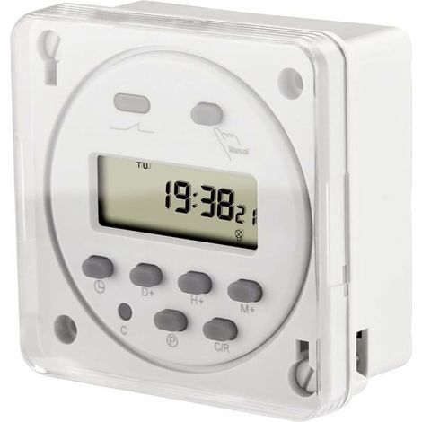 Minuterie Programmable numérique LCD CN101A DC12V 16A SPST avec couvercle étanche blanc (1/2)