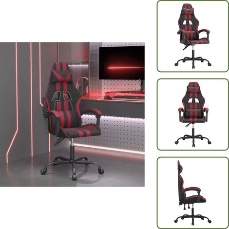 Chaise de jeu pivotante Noir et rouge bordeaux Similicuir - Chaise Gaming - Fauteuil Gamer - Chaise Bureau - Chaise Ergonomique - Chaise Confortable