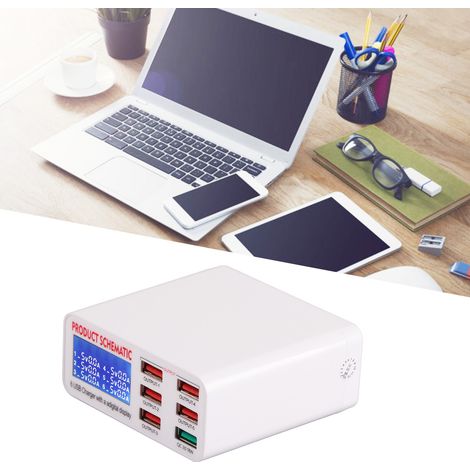 Chargeur USB multiport avec affichage numérique pour téléphones portables, avec reconnaissance automatique de la tension et du courant (norme européenne 100-240V). (1/5)
