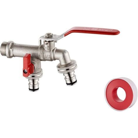 Ibergrif - Robinet de jardin à double tête, raccord rapide, pour usage domestique et industriel, laiton M22203 marron. (1/4)