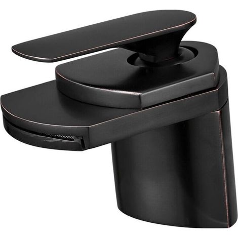 Black, all-copper waterfall basin tap for hot and cold toilets