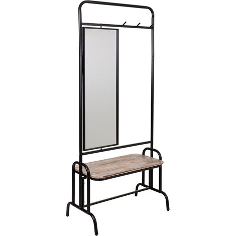 Recibidor con banco y Espejo de metal y madera gris 77x45x181,5