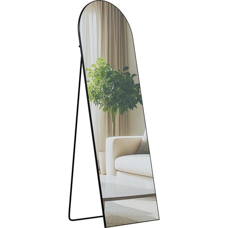 Miroir sur pied ou mural 150 × 50 cm cadre fin design élégant cadre métal noir brillant 100008401 (1/5)