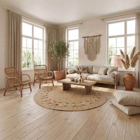 Tapis en jute Tapis Darcia - Tapis en laine - 240x240cm, Round - 100% Jute - Tissé main - Naturel