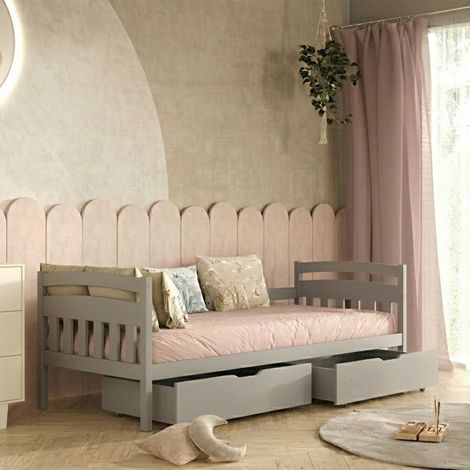 Bett 90x200 inklusive Lattenrost und Schubladen Tosia Grau
